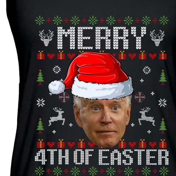 Funny Joe Biden Happy 4th Of Easter Ugly Christmas Sweater Ladies Essential Flowy Tank