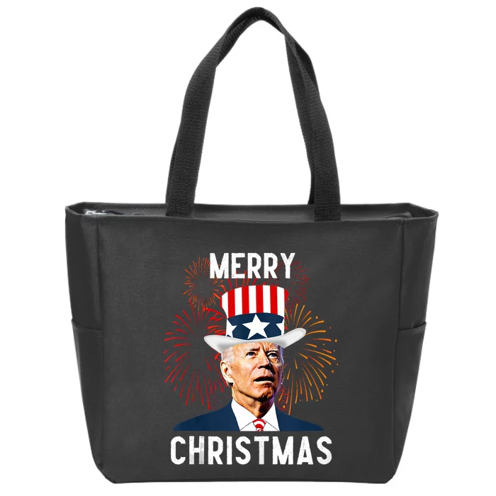 Funny Joe Biden Merry Christmas For Fourth Of July Tank Top Zip Tote Bag