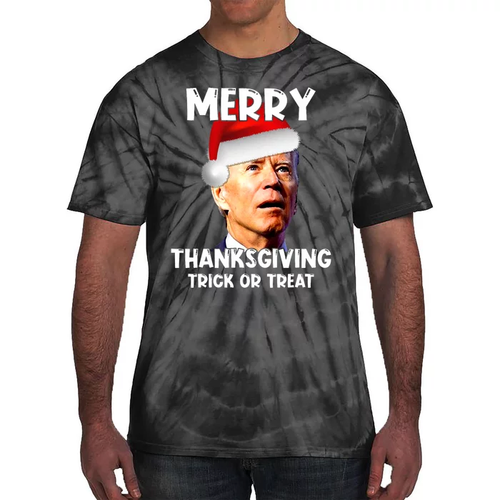 Funny Joe Biden Santa Hat Merry Thanksgiving Christmas Tie-Dye T-Shirt