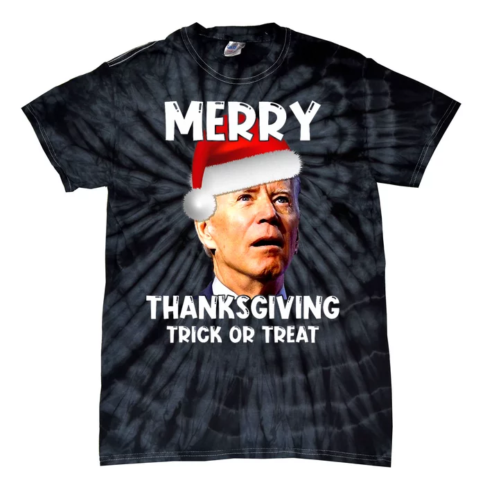 Funny Joe Biden Santa Hat Merry Thanksgiving Christmas Tie-Dye T-Shirt