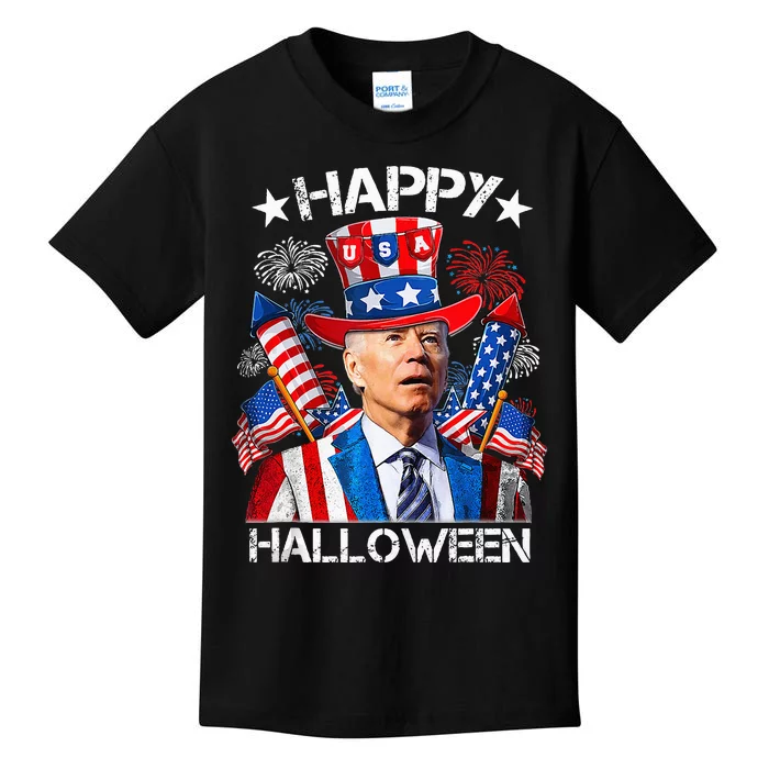 Funny Joe Biden 4th Of July Happy Halloween Firework Kids T-Shirt