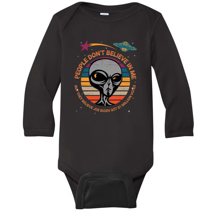 Funny Joe Biden Alien UFO Conservative Baby Long Sleeve Bodysuit