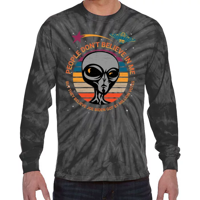 Funny Joe Biden Alien UFO Conservative Tie-Dye Long Sleeve Shirt