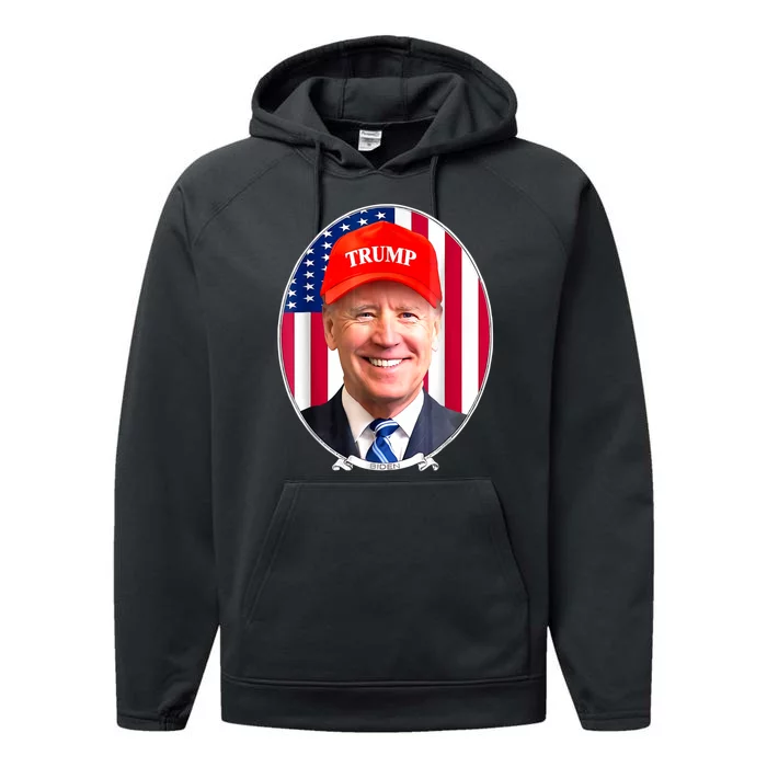 Funny Joe Biden Wearing Hat Trump Performance Fleece Hoodie