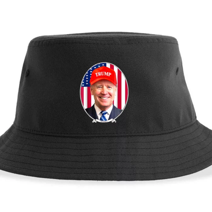 Funny Joe Biden Wearing Hat Trump Sustainable Bucket Hat