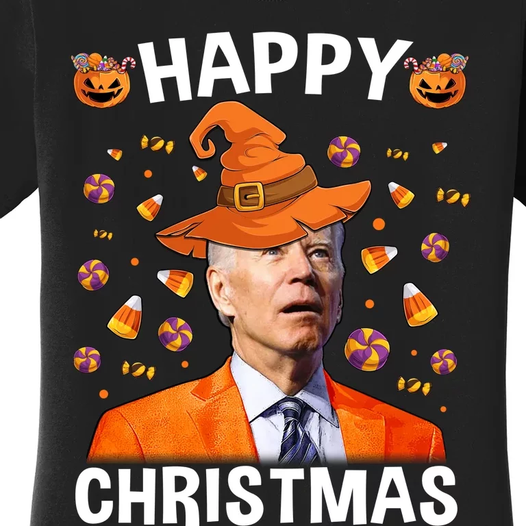 Funny Joe Biden Happy Halloween Happy Christmas Women's T-Shirt