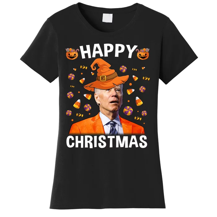 Funny Joe Biden Happy Halloween Happy Christmas Women's T-Shirt