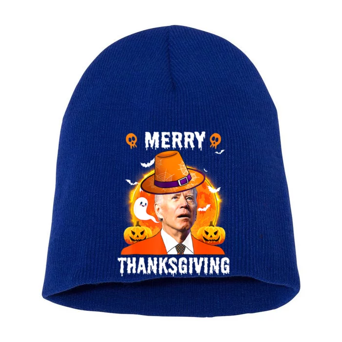 Funny Joe Biden Confused Merry Thanksgiving For Halloween Short Acrylic Beanie