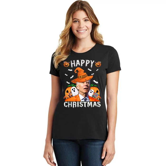 Funny Joe Biden Happy Halloween Happy Christmas Women's T-Shirt