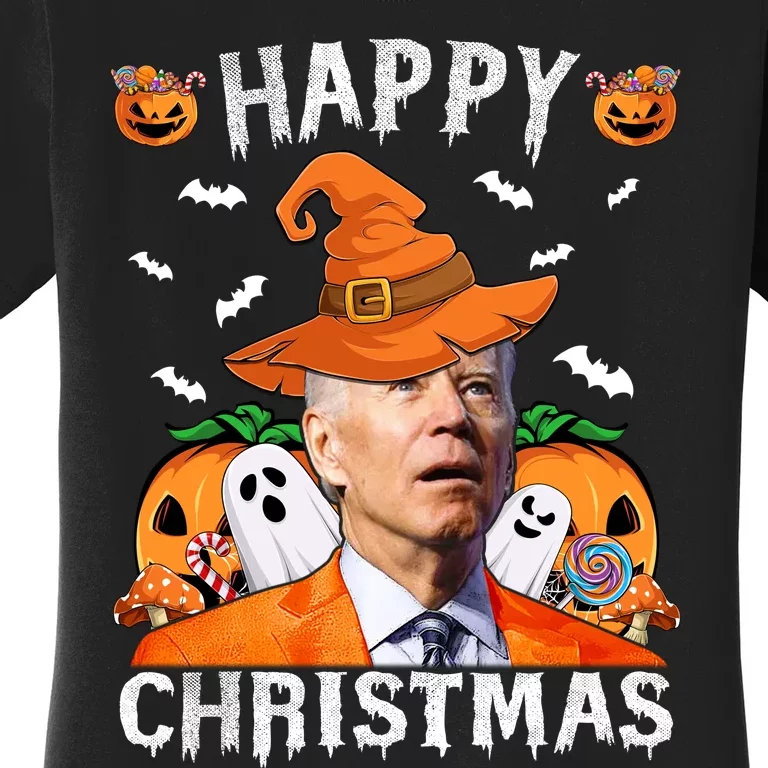 Funny Joe Biden Happy Halloween Happy Christmas Women's T-Shirt