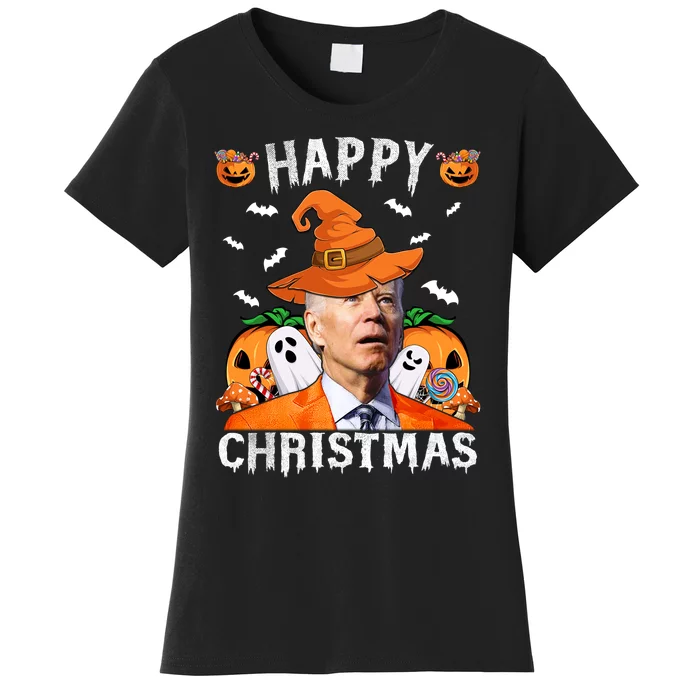 Funny Joe Biden Happy Halloween Happy Christmas Women's T-Shirt