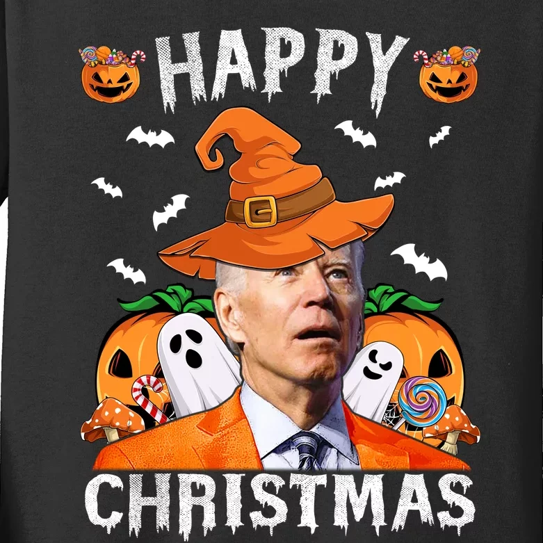 Funny Joe Biden Happy Halloween Happy Christmas Kids Long Sleeve Shirt