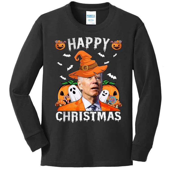 Funny Joe Biden Happy Halloween Happy Christmas Kids Long Sleeve Shirt