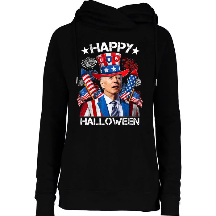 Funny Joe Biden 4th Of July Happy Halloween Firework Womens Funnel Neck Pullover Hood