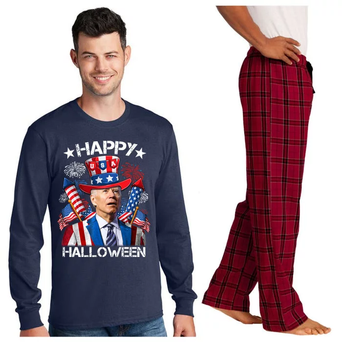 Funny Joe Biden 4th Of July Happy Halloween Firework Long Sleeve Pajama Set