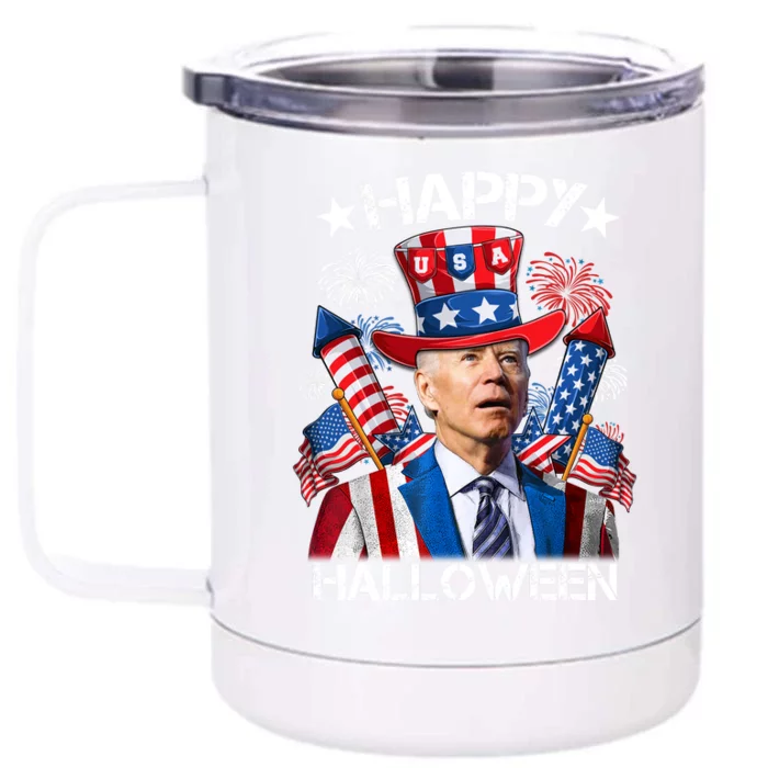 Funny Joe Biden 4th Of July Happy Halloween Firework Front & Back 12oz Stainless Steel Tumbler Cup