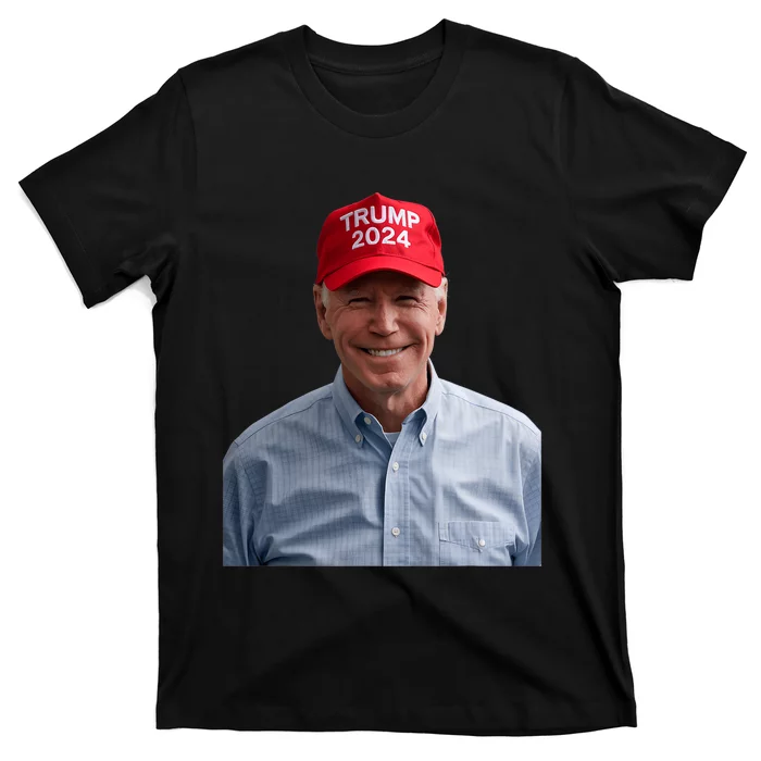 Funny Joe Biden Wearing A Trump Hat Political Sarcasm 2024 T-Shirt