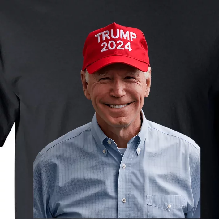 Funny Joe Biden Wearing A Trump Hat Political Sarcasm 2024 Tall T-Shirt