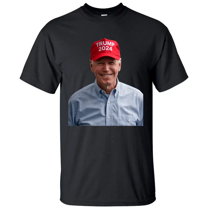 Funny Joe Biden Wearing A Trump Hat Political Sarcasm 2024 Tall T-Shirt