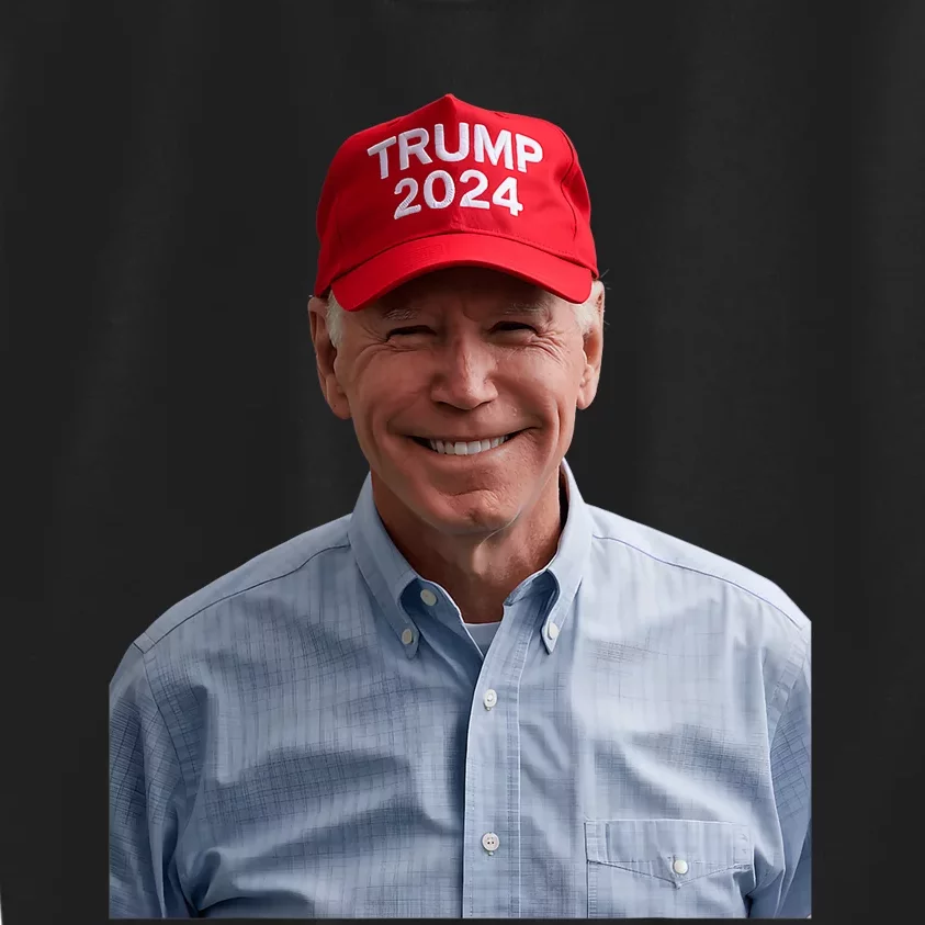 Funny Joe Biden Wearing A Trump Hat Political Sarcasm 2024 Kids Sweatshirt