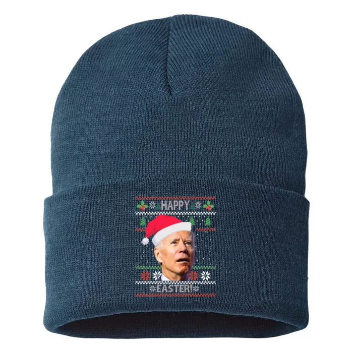 Funny Joe Biden Happy Easter Ugly Christmas Sustainable Knit Beanie