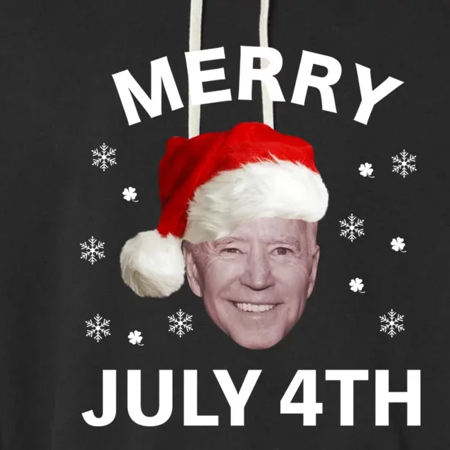 Funny Joe Biden Merry Christmas In July 4th Gift Garment-Dyed Fleece Hoodie