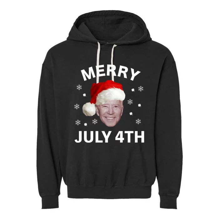 Funny Joe Biden Merry Christmas In July 4th Gift Garment-Dyed Fleece Hoodie