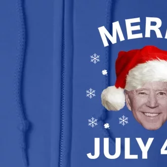 Funny Joe Biden Merry Christmas In July 4th Gift Full Zip Hoodie