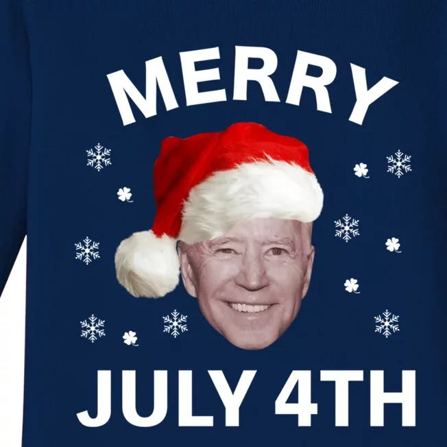 Funny Joe Biden Merry Christmas In July 4th Gift Baby Long Sleeve Bodysuit