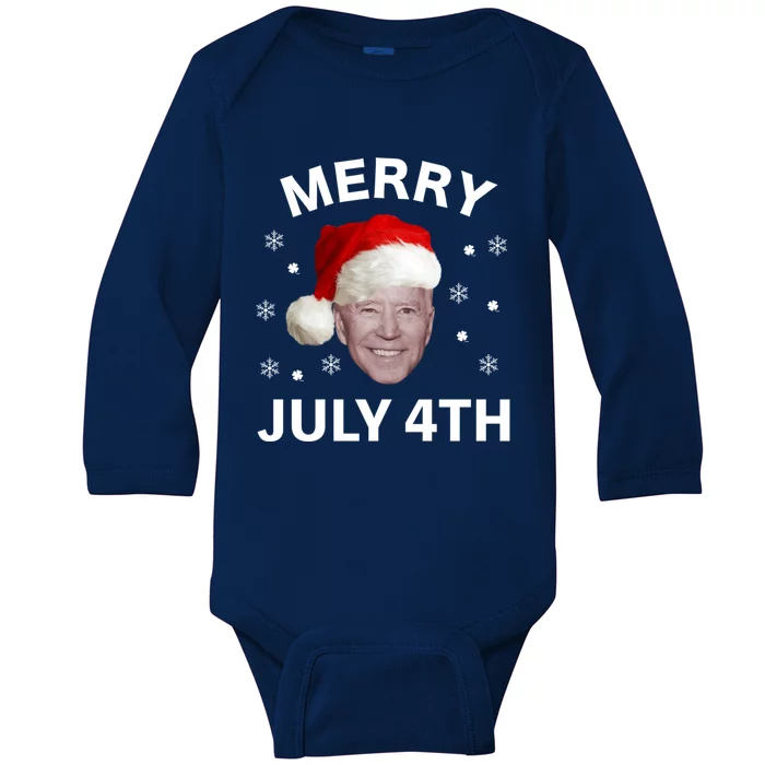 Funny Joe Biden Merry Christmas In July 4th Gift Baby Long Sleeve Bodysuit