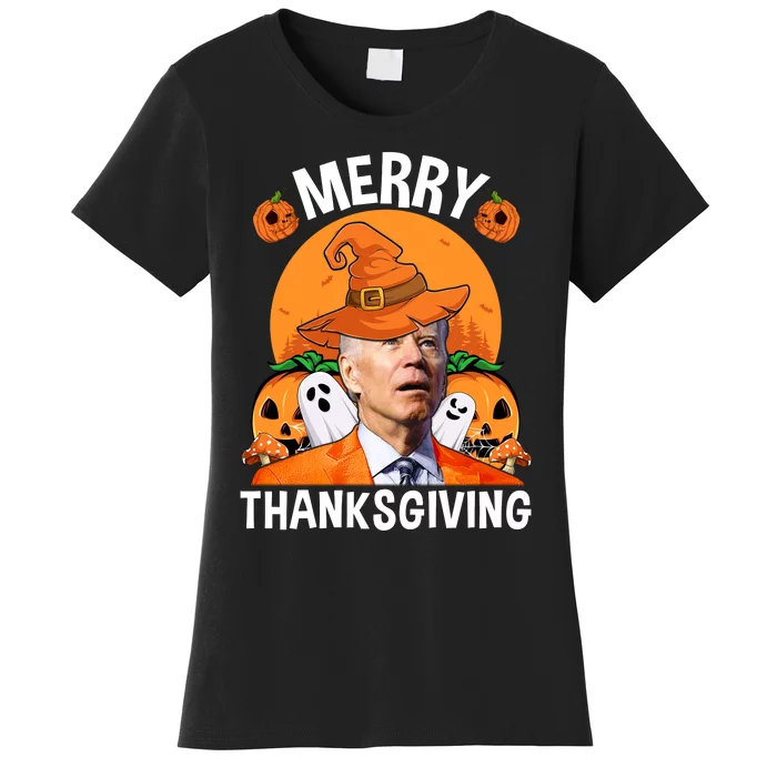 Funny Joe Biden Happy Halloween Shirt Merry Thanksgiving Women's T-Shirt