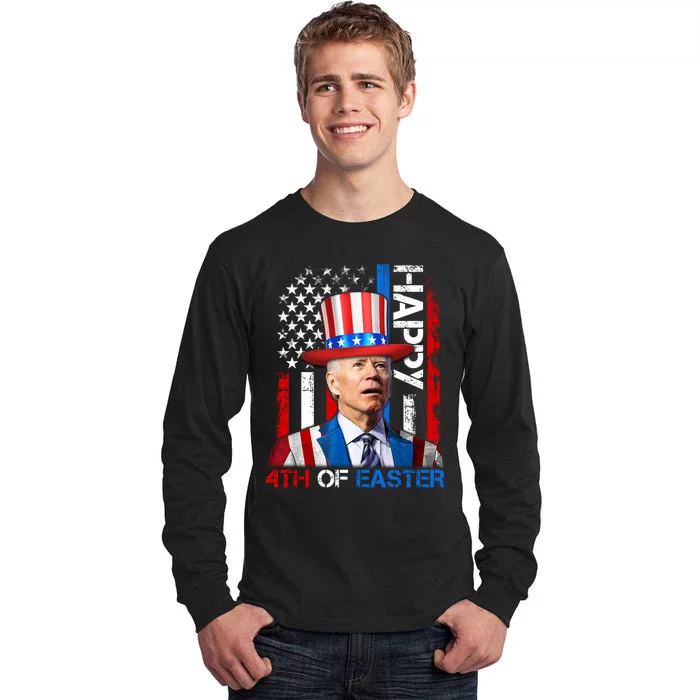 Funny Joe Biden 4th Of July Happy 4th Of Easter Firework Tall Long Sleeve T-Shirt