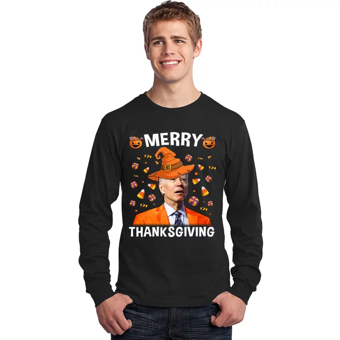 Funny Joe Biden Happy Halloween Shirt Merry Thanksgiving Long Sleeve Shirt