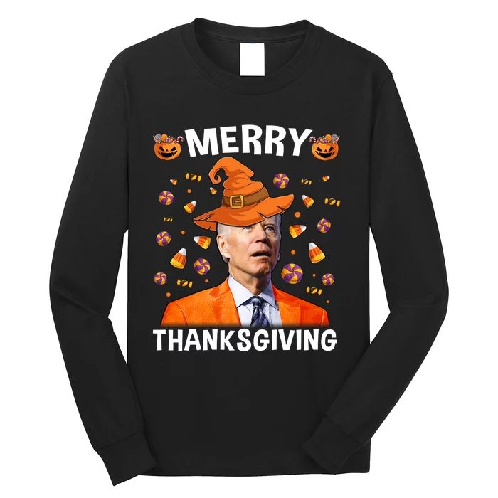 Funny Joe Biden Happy Halloween Shirt Merry Thanksgiving Long Sleeve Shirt