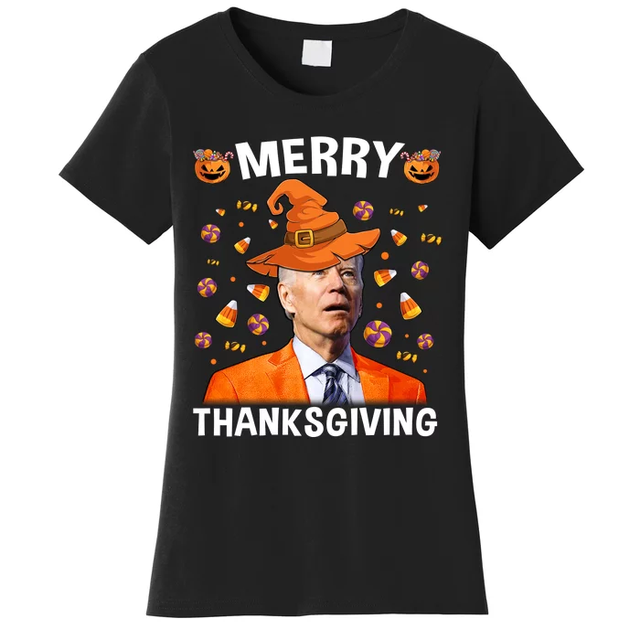 Funny Joe Biden Happy Halloween Shirt Merry Thanksgiving Women's T-Shirt