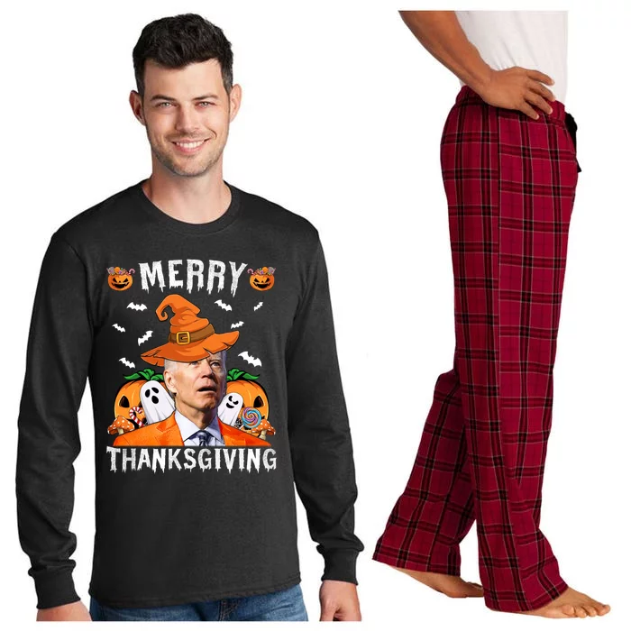 Funny Joe Biden Happy Halloween Shirt Merry Thanksgiving Long Sleeve Pajama Set