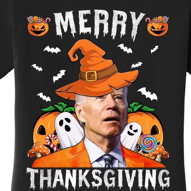 Funny Joe Biden Happy Halloween Shirt Merry Thanksgiving Women's T-Shirt