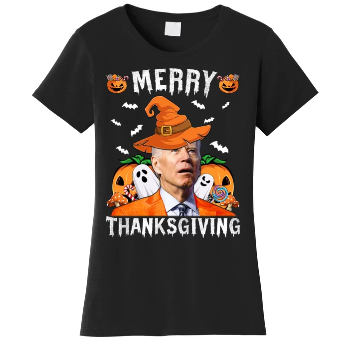 Funny Joe Biden Happy Halloween Shirt Merry Thanksgiving Women's T-Shirt