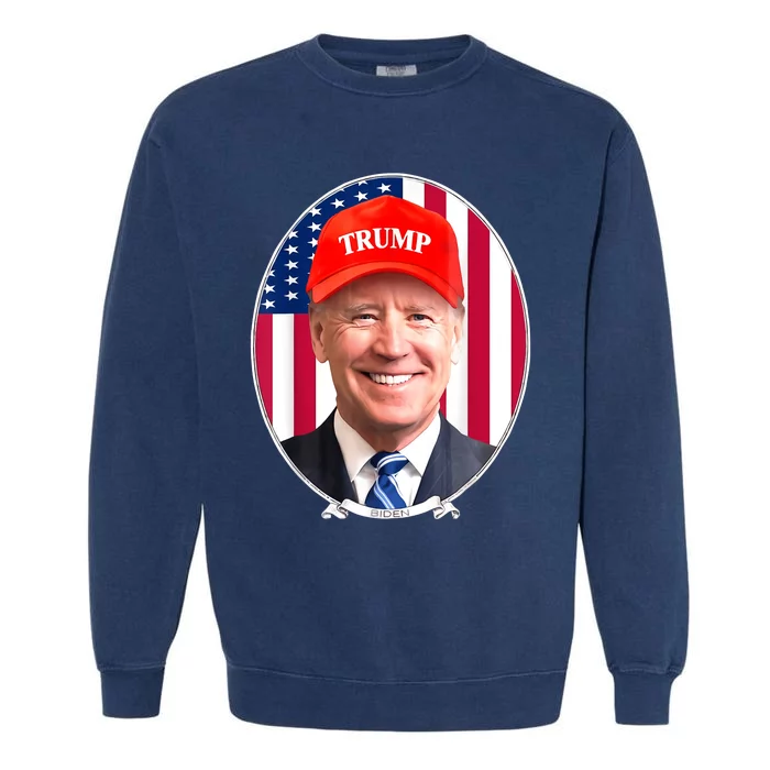 Funny Joe Biden Wearing Hat Trump Garment-Dyed Sweatshirt