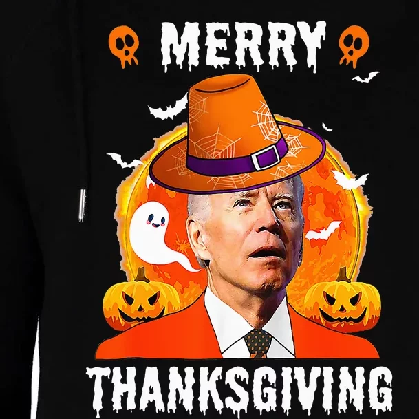 Funny Joe Biden Confused Merry Thanksgiving For Halloween Womens Funnel Neck Pullover Hood