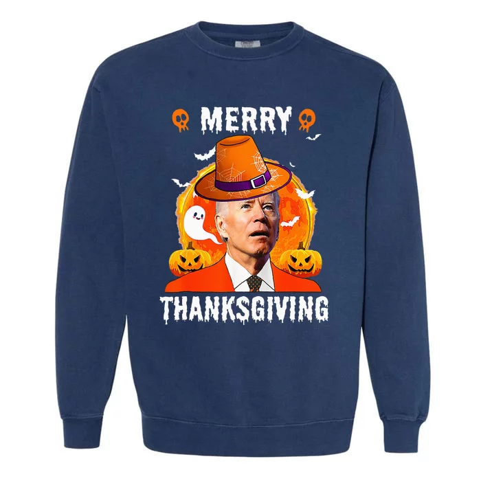 Funny Joe Biden Confused Merry Thanksgiving For Halloween Garment-Dyed Sweatshirt