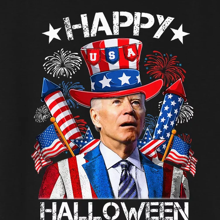 Funny Joe Biden 4th Of July Happy Halloween Firework Women's Crop Top Tee