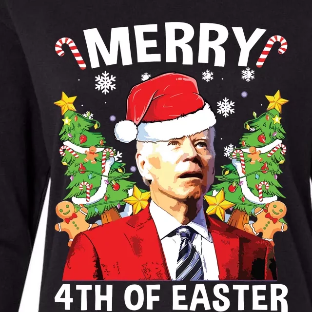 Funny Joe Biden Christmas Santa Hat Merry 4th Of Easter Xmas Womens Cotton Relaxed Long Sleeve T-Shirt