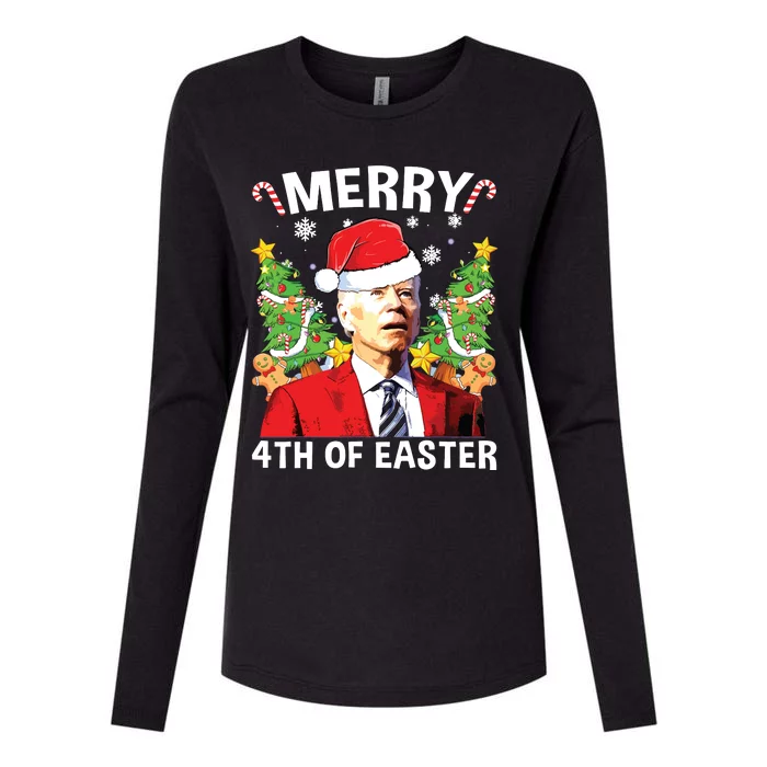 Funny Joe Biden Christmas Santa Hat Merry 4th Of Easter Xmas Womens Cotton Relaxed Long Sleeve T-Shirt