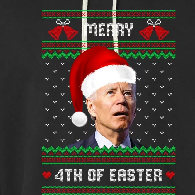 Funny Joe Biden Merry 4th Of Easter Ugly Christmas Sweater Garment-Dyed Fleece Hoodie