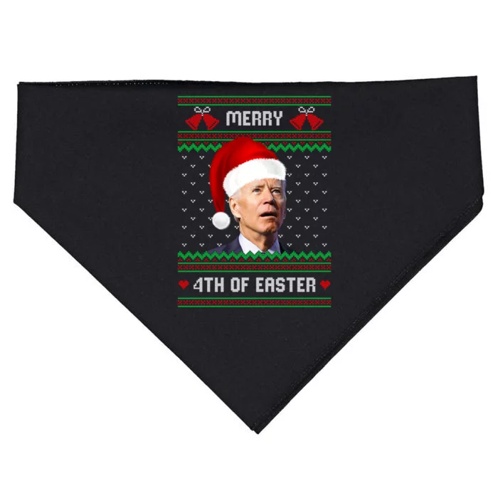 Funny Joe Biden Merry 4th Of Easter Ugly Christmas Sweater USA-Made Doggie Bandana