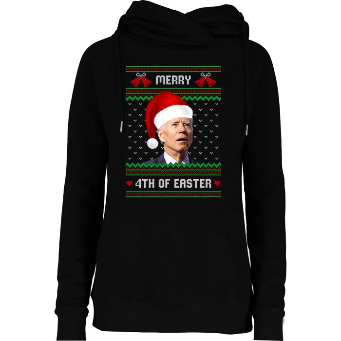 Funny Joe Biden Merry 4th Of Easter Ugly Christmas Sweater Womens Funnel Neck Pullover Hood