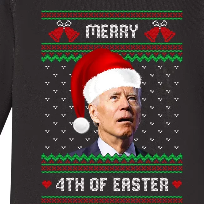 Funny Joe Biden Merry 4th Of Easter Ugly Christmas Sweater Baby Long Sleeve Bodysuit