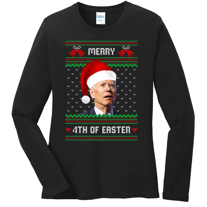 Funny Joe Biden Merry 4th Of Easter Ugly Christmas Sweater Ladies Long Sleeve Shirt