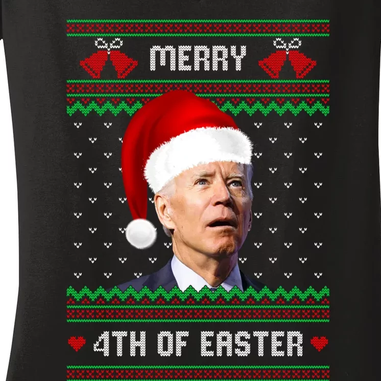 Funny Joe Biden Merry 4th Of Easter Ugly Christmas Sweater Women's V-Neck T-Shirt